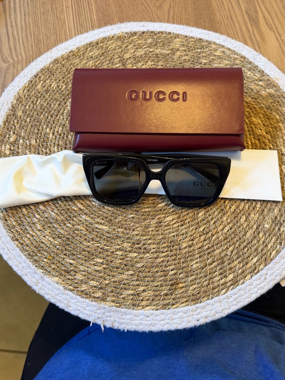 Gucci Black Square Women's Sunglasses with Burgundy Case